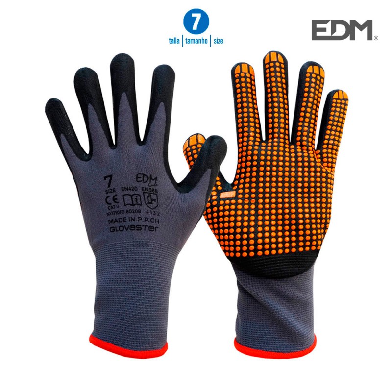 Guant suport nylon i recobriment puntejat de nitril talla 7 edm 