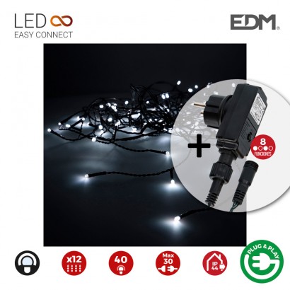 Cortina icicle amb programador easy-connect 2mts x 0.5mts 12 tires 40 leds blanc fred edm 