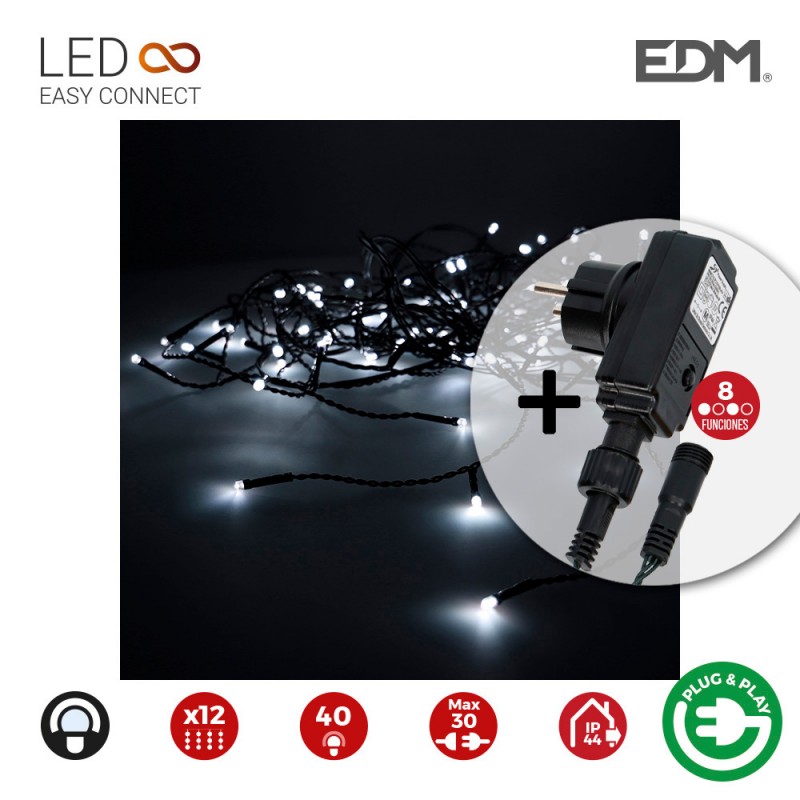 Cortina icicle con programador easy-connect 2mts x 0,5mts 12 tiras 40leds blanco frio edm