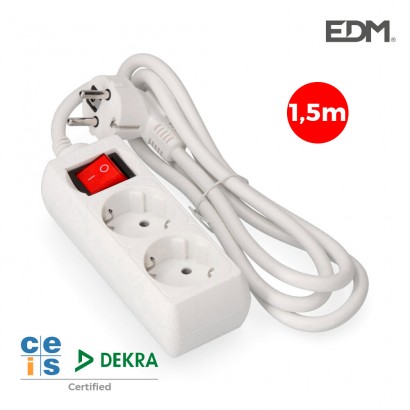 Base multiple 2 tomes schuko amb interruptor 1.5mts 3x1.5mm edm 