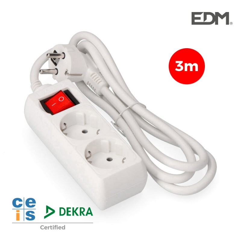 Base multiple 2 tomas schuko  con interruptor 3 mts. 3x1,5mm edm