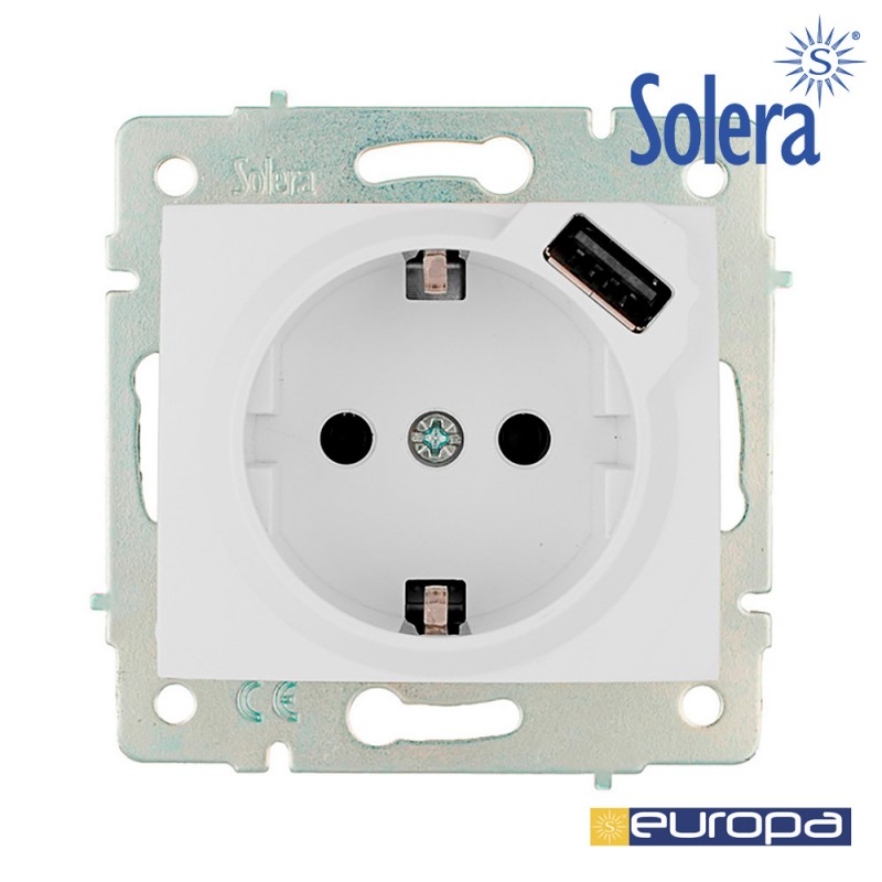 Base bipolar con t/t lateral 16a 250v con usb power s.europa solera