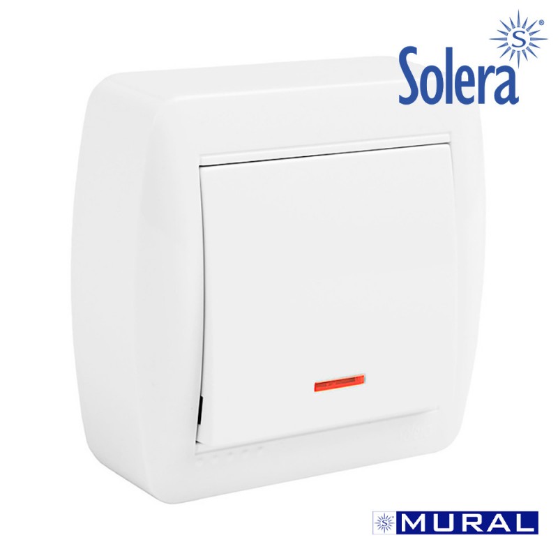 Commutador unipolar amb indicador lluminós 74x72x28mm. s. mural solera