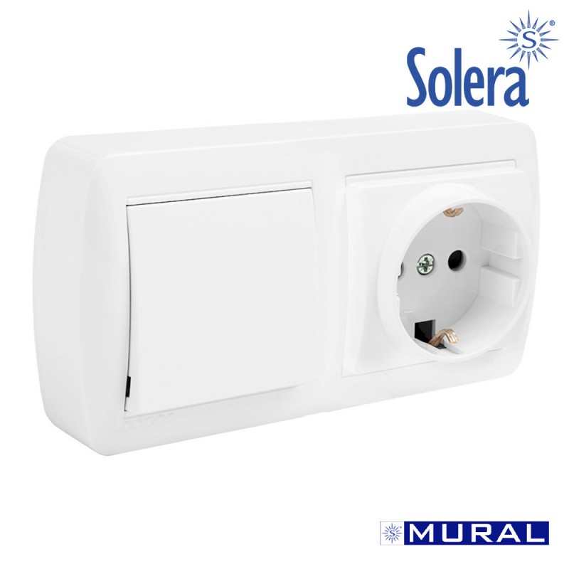 Base doble bipolar con t/t lateral + conmutador y con obturador 148x72x42mm s. mural solera