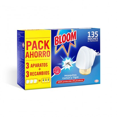 Pack estalvi insect bloom 3ud aparell + 3 recanvis mosquits comú i tigre