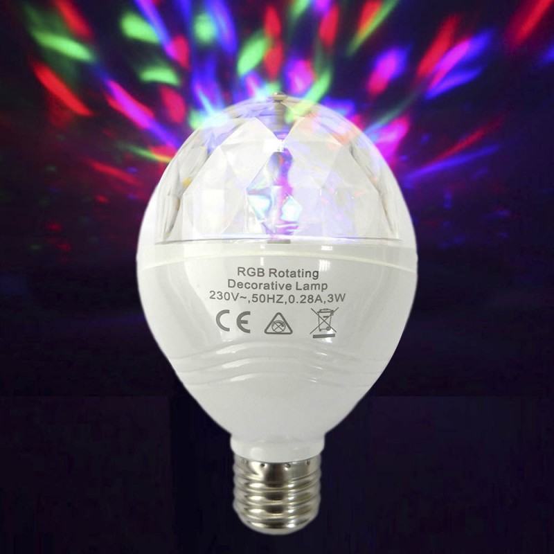 Bombilla discoteca led rgb  e27 3w multicolor rotacion 360° edm