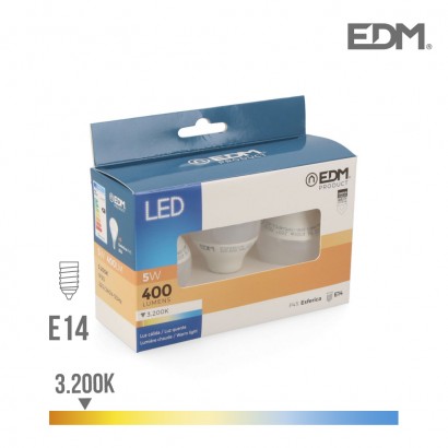 Kit 3 bombetes led esfèriques e14  5w 400 lm 3200k llum càlida edm 