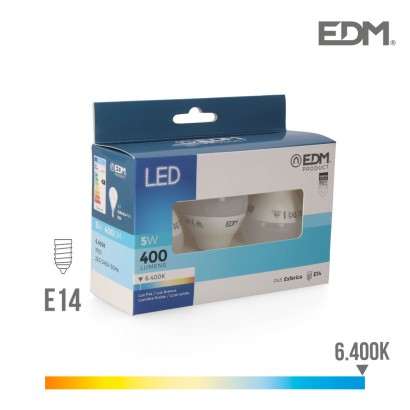 Kit 3 bombetes led esfèriques e14 5w 400 lm 6400k llum freda edm 