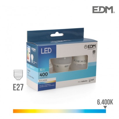 Kit 3 bombetes led esfèriques e27 5w 400 lm 6400k llum freda edm 