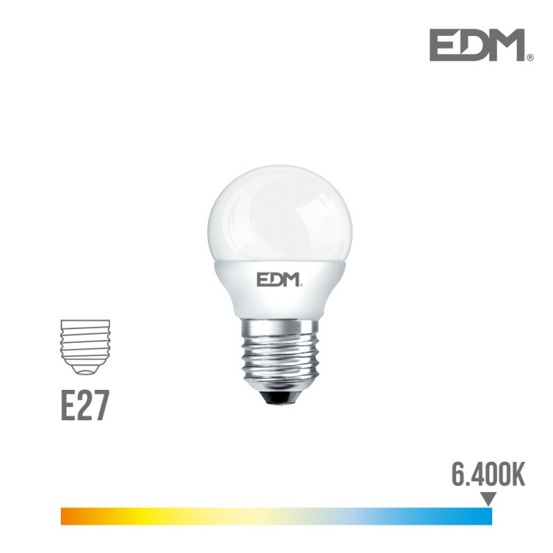 Bombilla esferica led e27 5w 400 lm 6400k luz fria edm