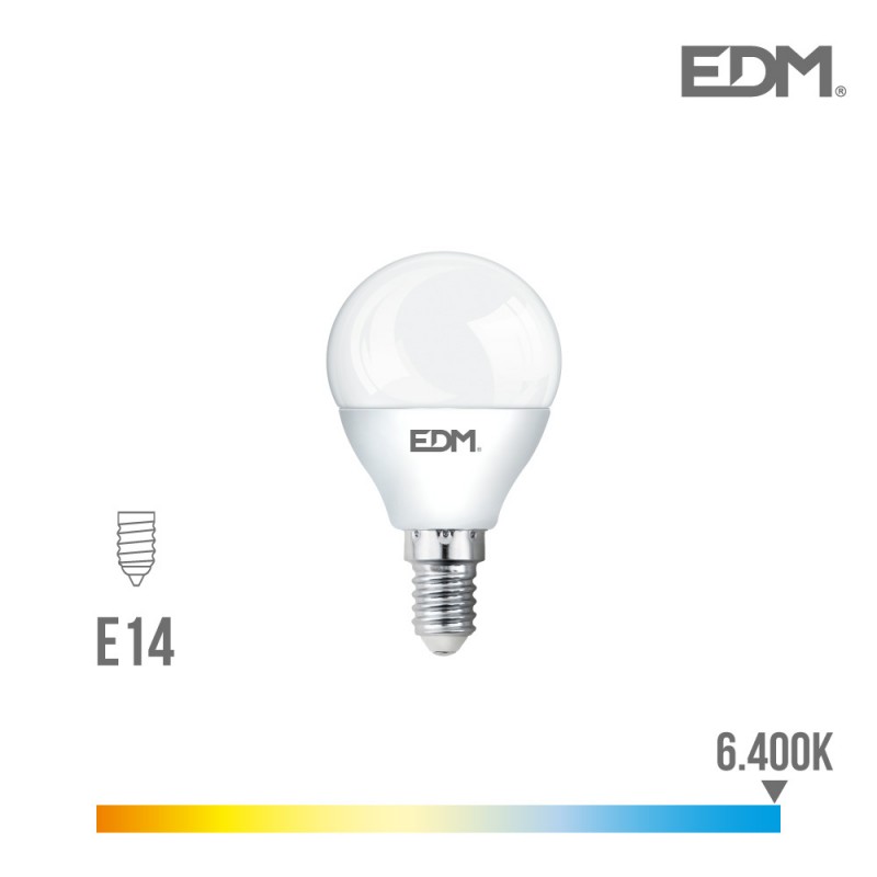 Bombilla esferica led e14 6w 500 lm 6400k luz fria edm