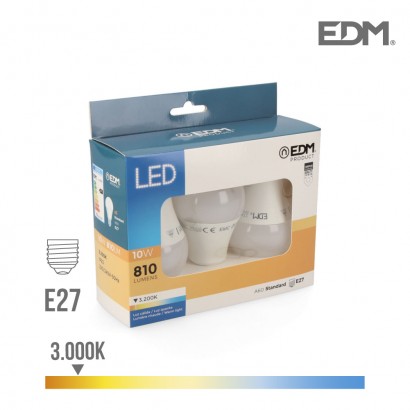 Kit 3 bombetes stàndard led e27 10w 810 lm 3200k llum càlida edm 