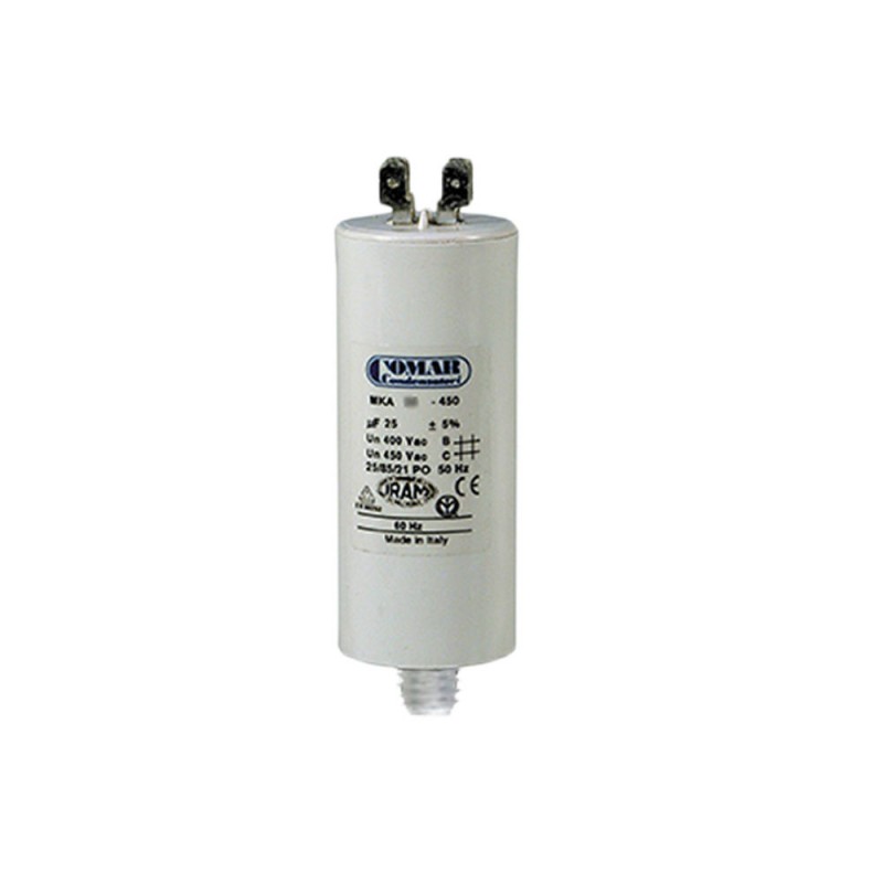 Condensador mka 7 uf 5% 450 v 30x57 con espiga m8 y faston doble