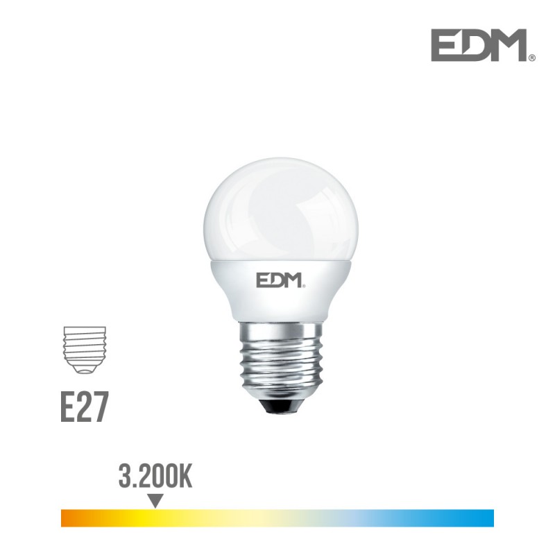 Bombilla esferica led e27 7w 600 lm 3200k luz calida edm