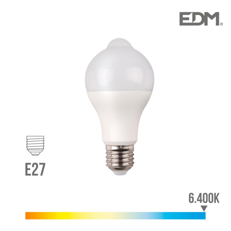 Bombilla standard led con sensor de presencia y crepuscular e27 12w 1055 lm 6400k luz fria edm