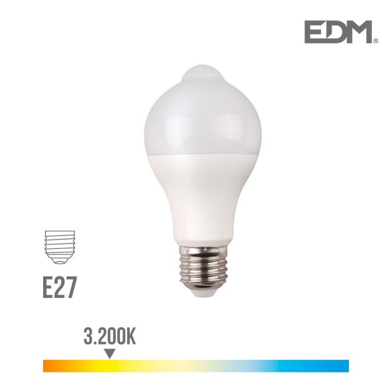 Bombeta stàndard led amb sensor presència i crepuscular e27 12w 1055 lm 3200k llum càlida edm