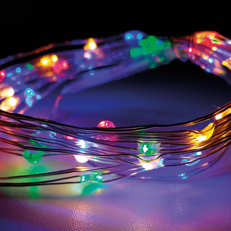 Garlanda a piles cable filferro platejat 40 leds multicolor 