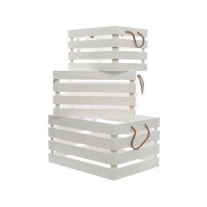 Caixa de fusta amb ansa de corda set de 3 unitats color blanc 