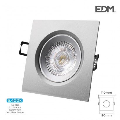 Downlight led empotrable 5w 380 lumens 6.400k quadrat marc cromo edm 