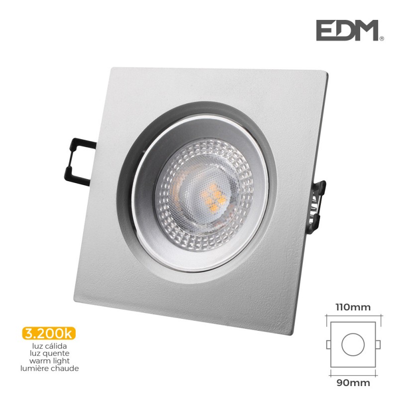 Downlight led empotrable 5w 380 lumens 3.200k quadrat marc cromo edm 