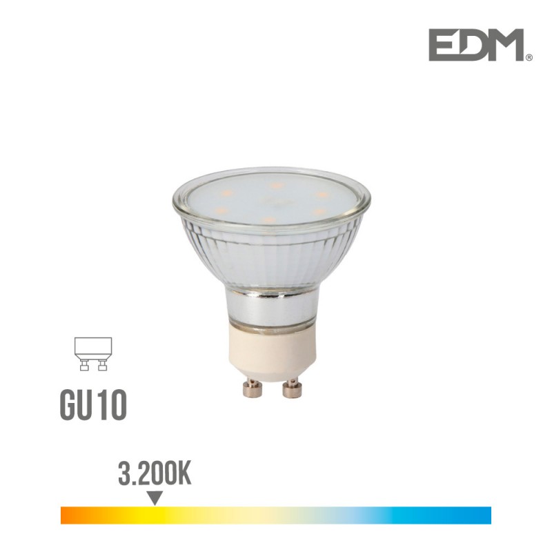 Bombeta dicroica vidre led gu10 5w 400lm 3200k llum càlida edm 