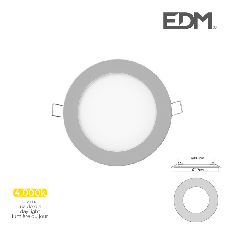 Mini downlight led edm 6w 320 lumens rodó 12cm 4.000k marc cromo 