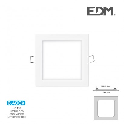 Mini downlight led edm 6w 320 lumens quadrat 12cm 6.400k marc blanc 