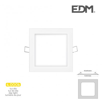 Mini downlight led edm 6w 320 lumen  cuadrado 12cm 4.000k marco blanco