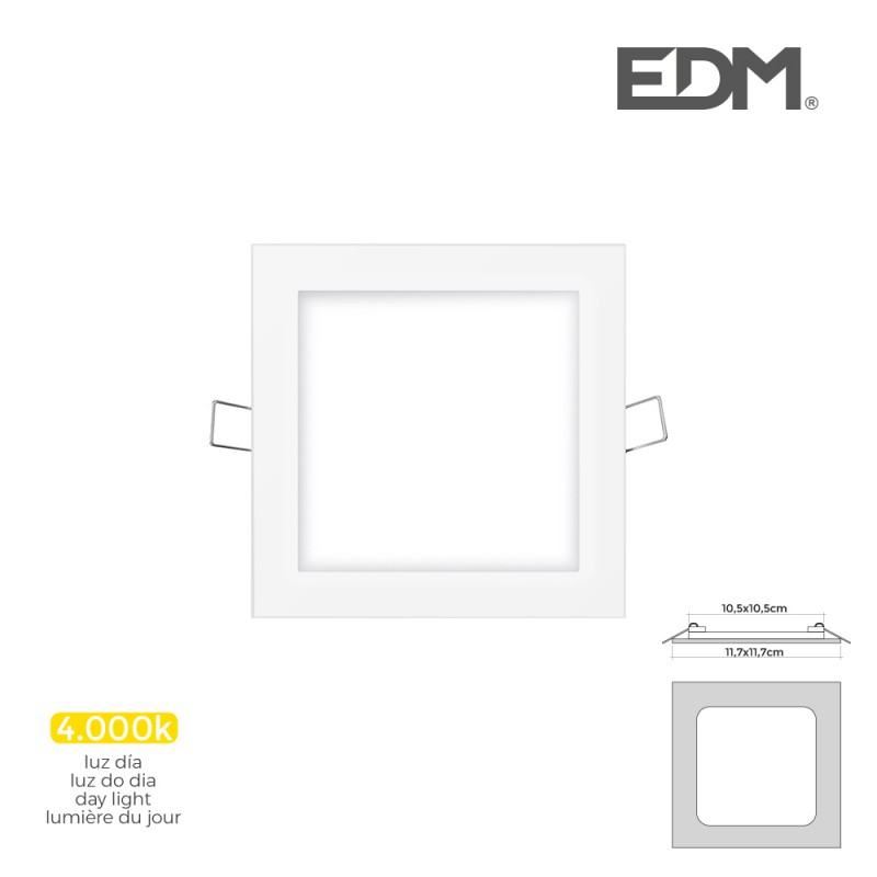 Mini downlight led edm 6w 320 lumen  cuadrado 12cm 4.000k marco blanco