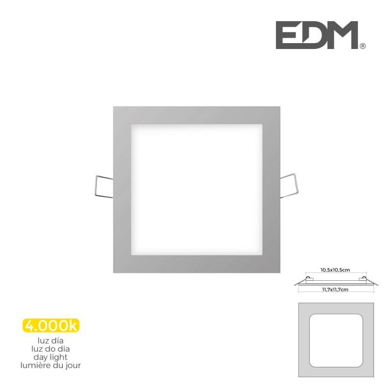 Mini downlight led edm 6w 320 lumen cuadrado 12cm 4.000k marco cromo