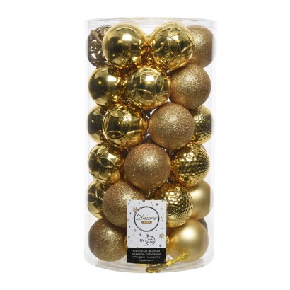 Tubo de 37 bolas doradas decorativas para arbol de navidad