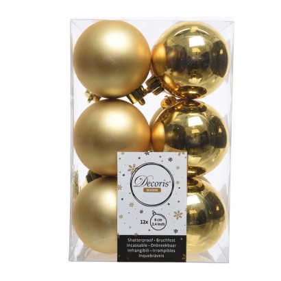 Caja de 12 bolas doradas decorativas para arbol de navidad