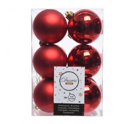 Caixa de 12 boles vermelles decoratives per arbre de nadal 