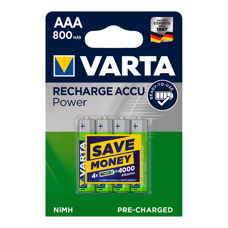 Pila varta recarregable accu power aaa lr03 800mah pack 4 uni 