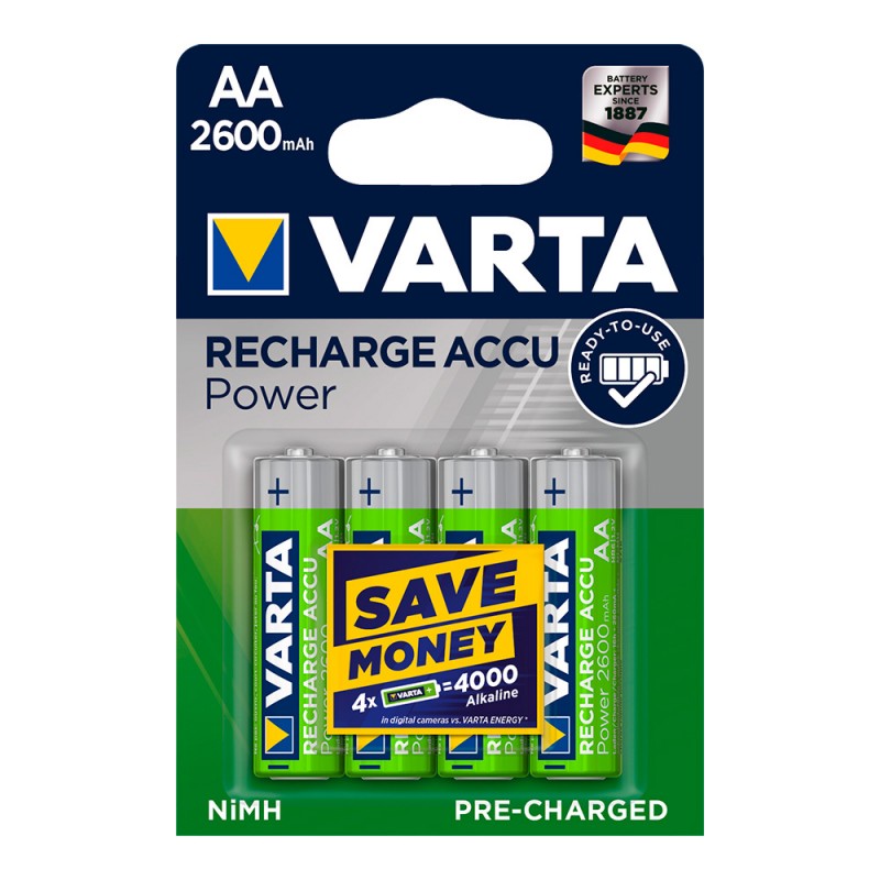 Pila varta recarregable accu power aa lr06 2600mah pack 4 uni   