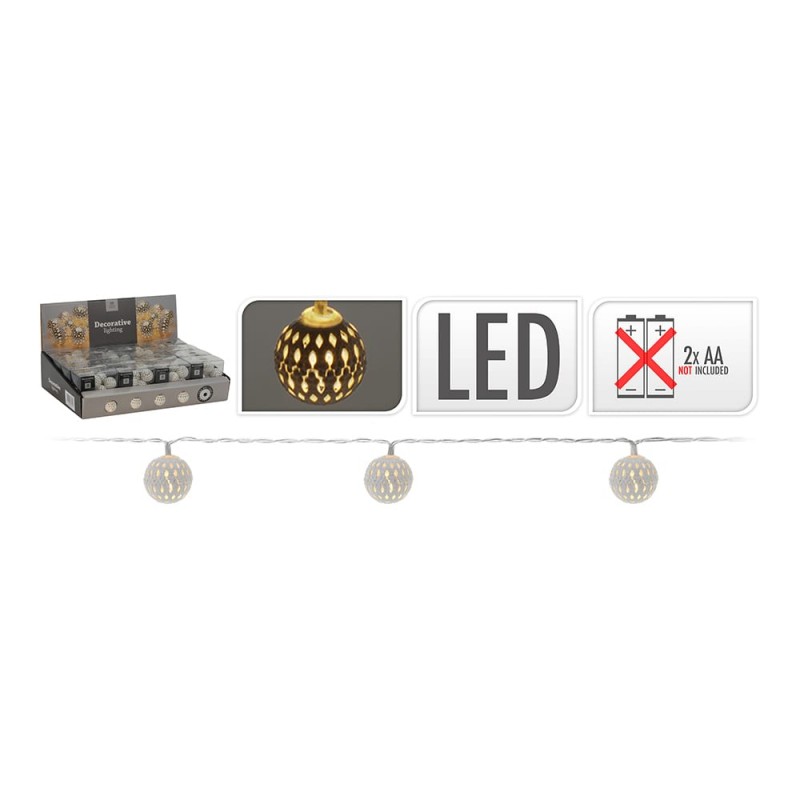 Garlanda a piles 10 led boles color plata 