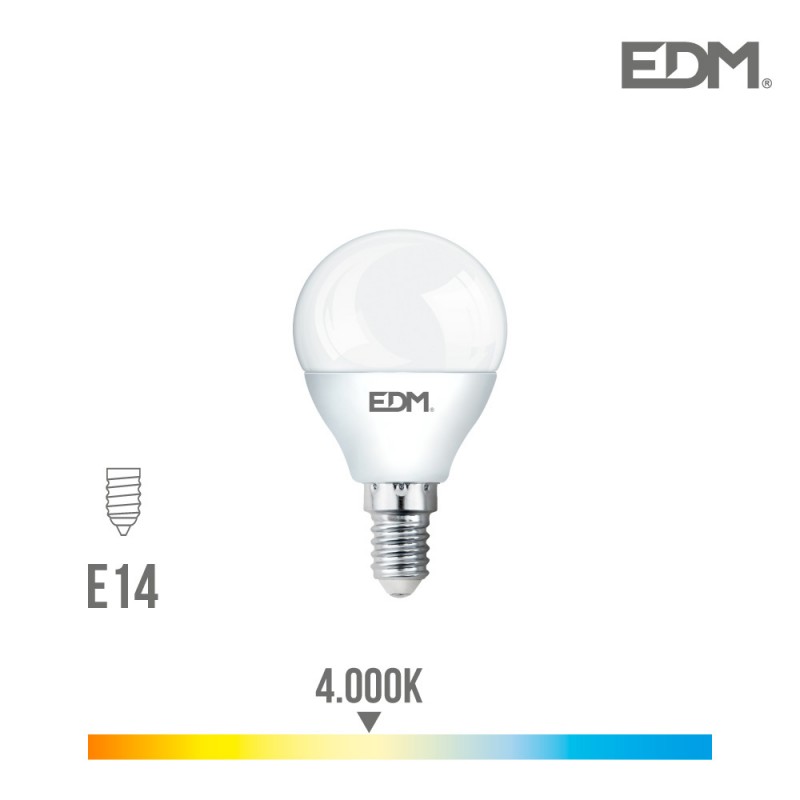 Bombilla esferica led e14 7w 600 lm 4000k luz dia edm