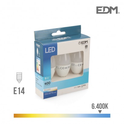 Kit 3 bombetes espelma led e14 5w 400 lm 6400k llum freda edm 