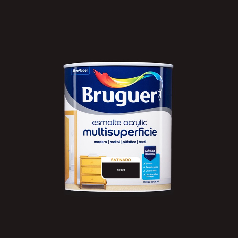 Esmalt acrylic multisuperficie satinat negre 0,750l bruguer