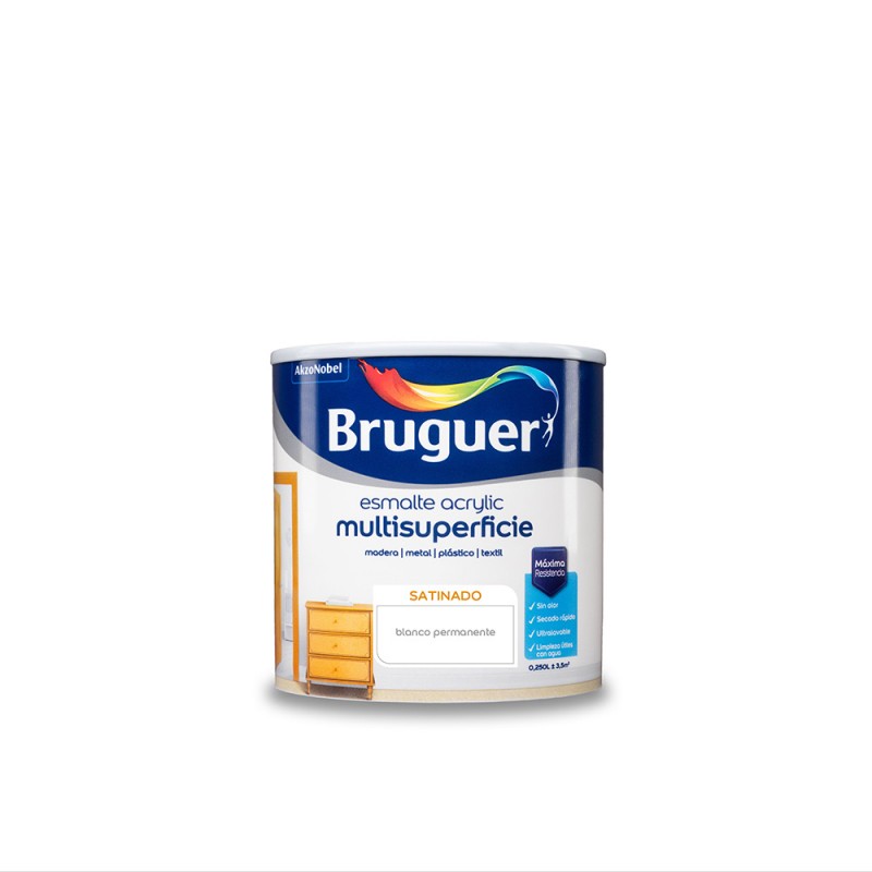 Esmalt acrylic multisuperficie satinat blanc permanent bruguer 0,25l