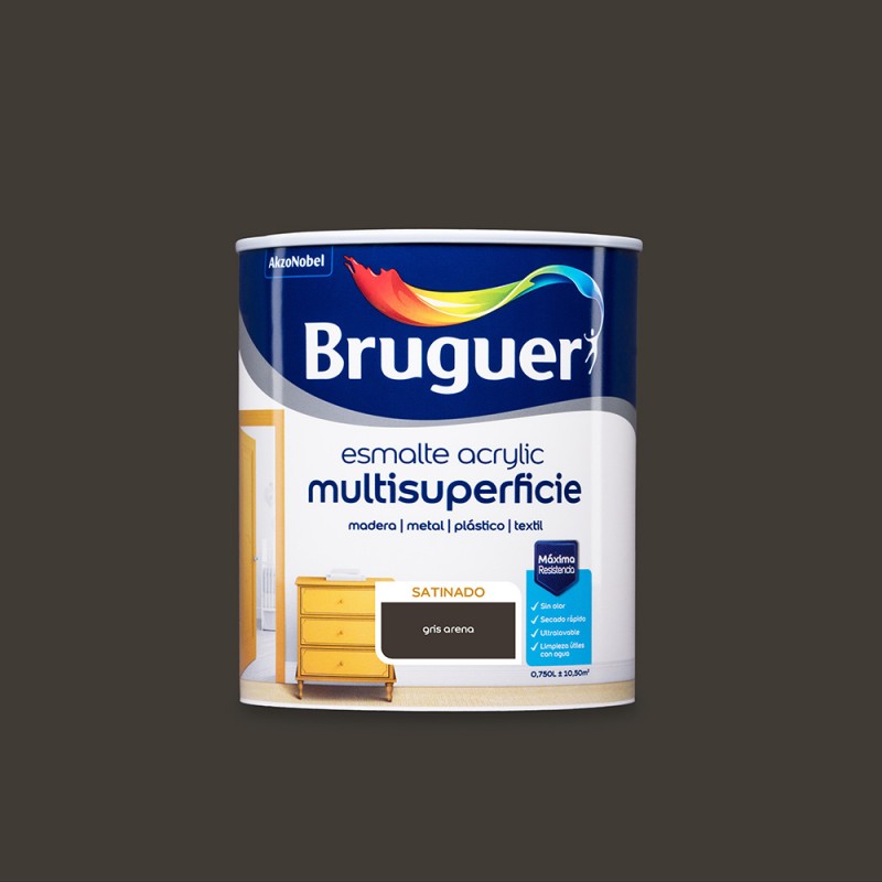 Esmalt acrylic multisuperficie satinat gris sorra 0,750l bruguer