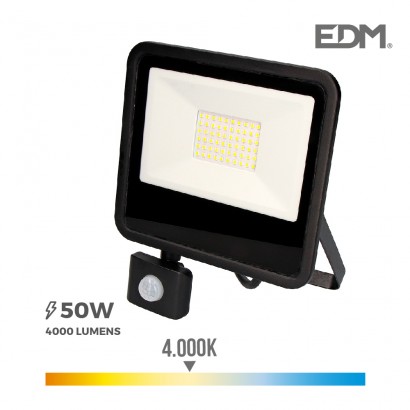 Foco proyector led 50w 4000k con sensor de presencia edm