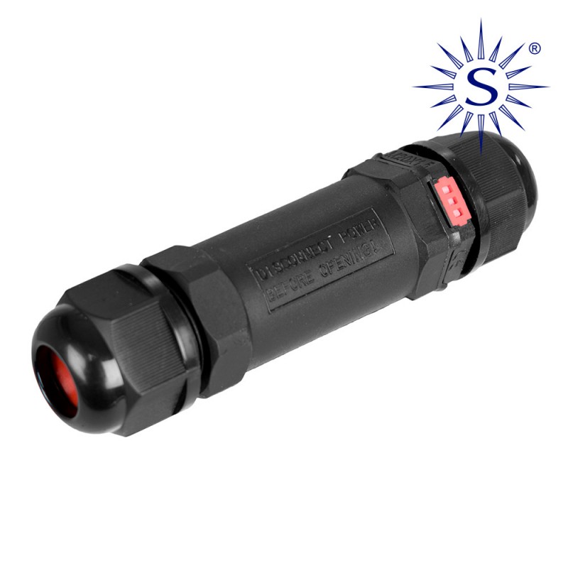 Connector per luminàries amb vàlvula anticondensació 10x2,6cm 3p ip68 black series solera