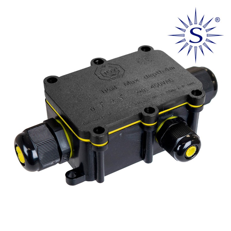 Caixa de connexió per luminàries amb 3 prensaestopes ip68 per a exterior 8x5,2x3,7cm black series  solera