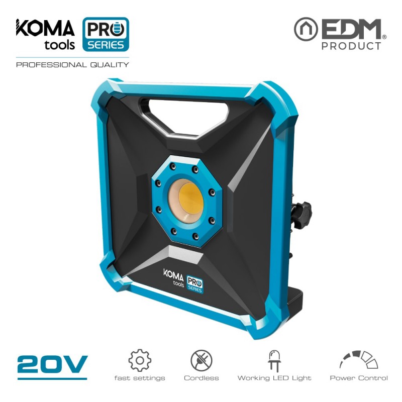 Foco proyector led 20w 1800 lumens 20v (sin bateria y cargador)  koma tools pro series battery edm