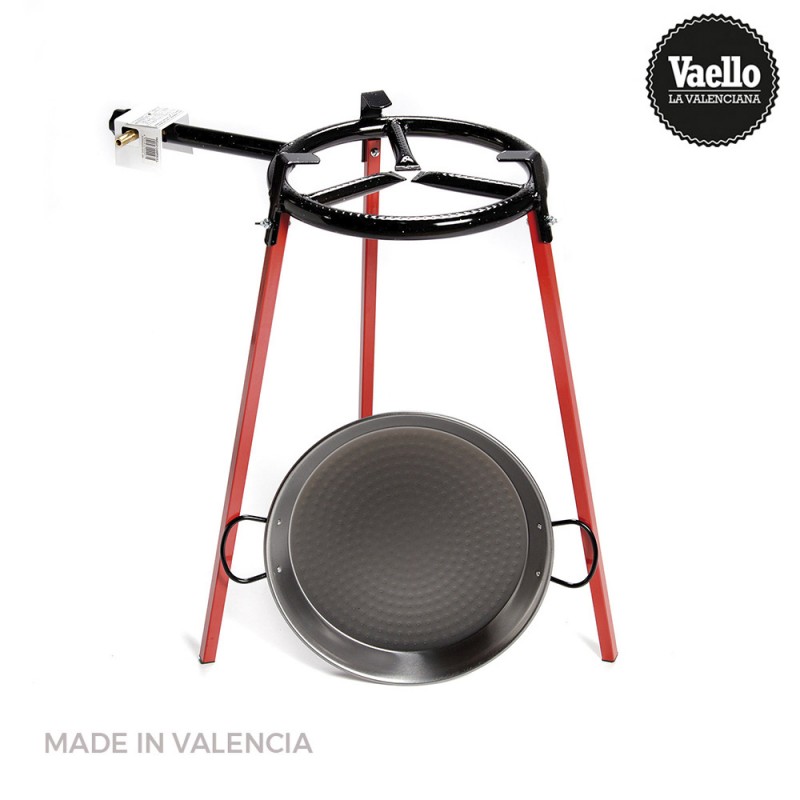 Set paellera pulida 38cm con tripode y quemador gas 300mm