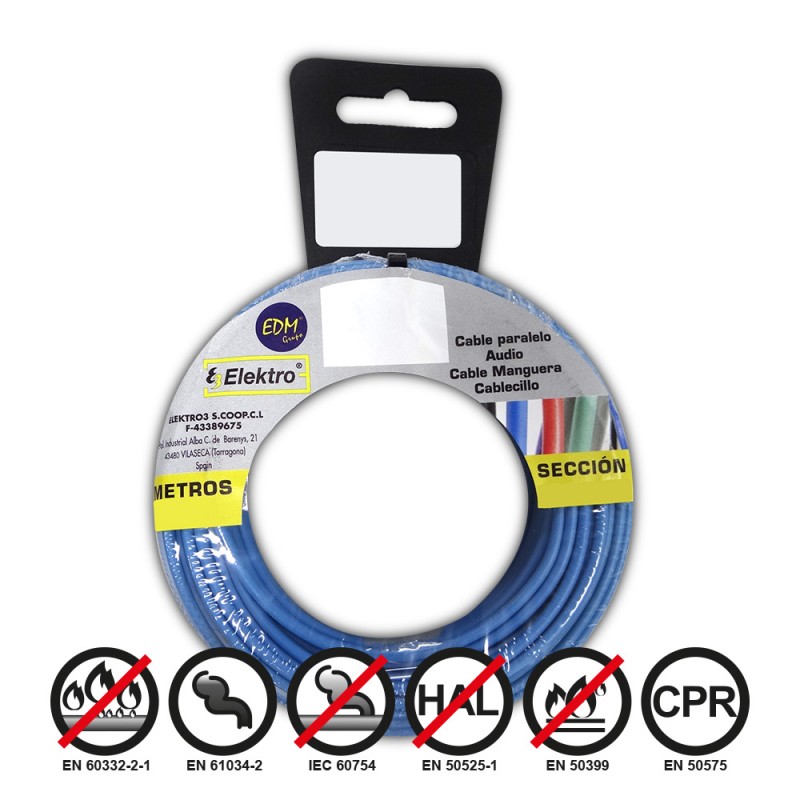 Carrete cablecillo flexible 4mm. azul 15mts. libre-halogenos