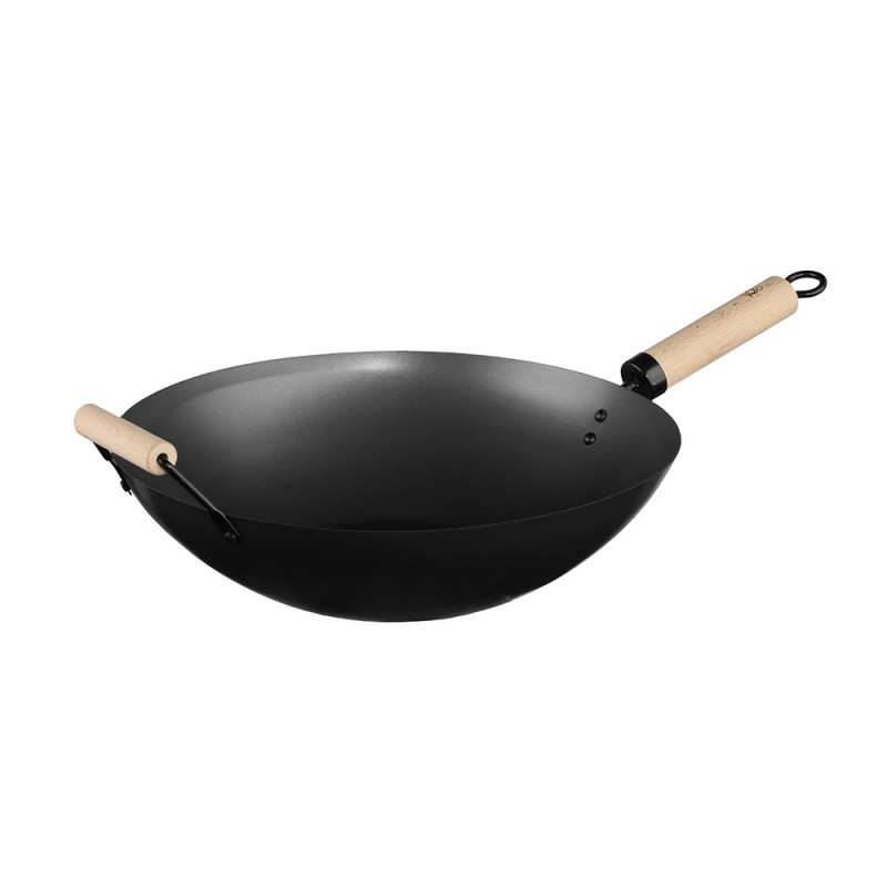 Wok acer 35cm amb mànec de fusta 