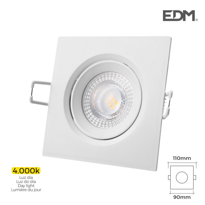 Downlight led empotrar 5w  380 lumen  4.000k cuadrado marco blanco edm