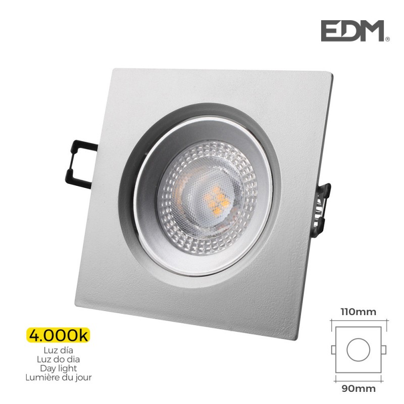 Downlight led empotrable 5w 380 lumens 4.000k quadrat marc cromo edm 